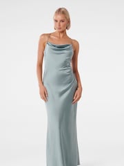 Forever New Blue Ruby Tie Back Satin Midi Dress - Image 1 of 4