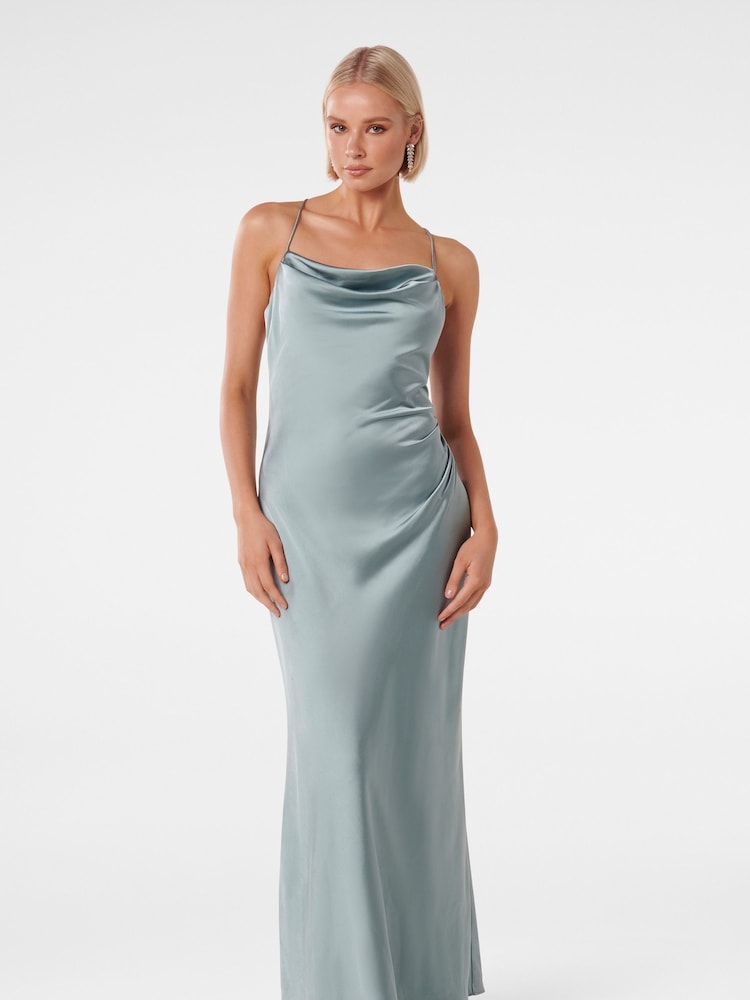 Forever New Blue Ruby Tie Back Satin Midi Dress - Image 1 of 4