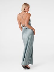Forever New Blue Ruby Tie Back Satin Midi Dress - Image 2 of 4