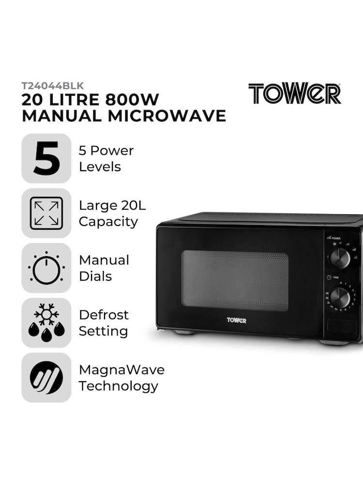 Tower Black Manual 20 Litre 800W Microwave - Image 8 of 8 Tower Black Manual 20 Litre 800W Microwave - Image 8 of 8