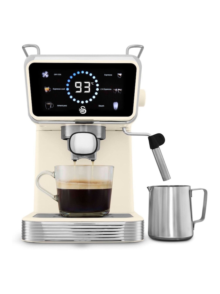 Swan Cream Retro Pump Espresso Digital Coffee Machine - Image 1 of 7 Swan Cream Retro Pump Espresso Digital Coffee Machine - Image 1 of 7