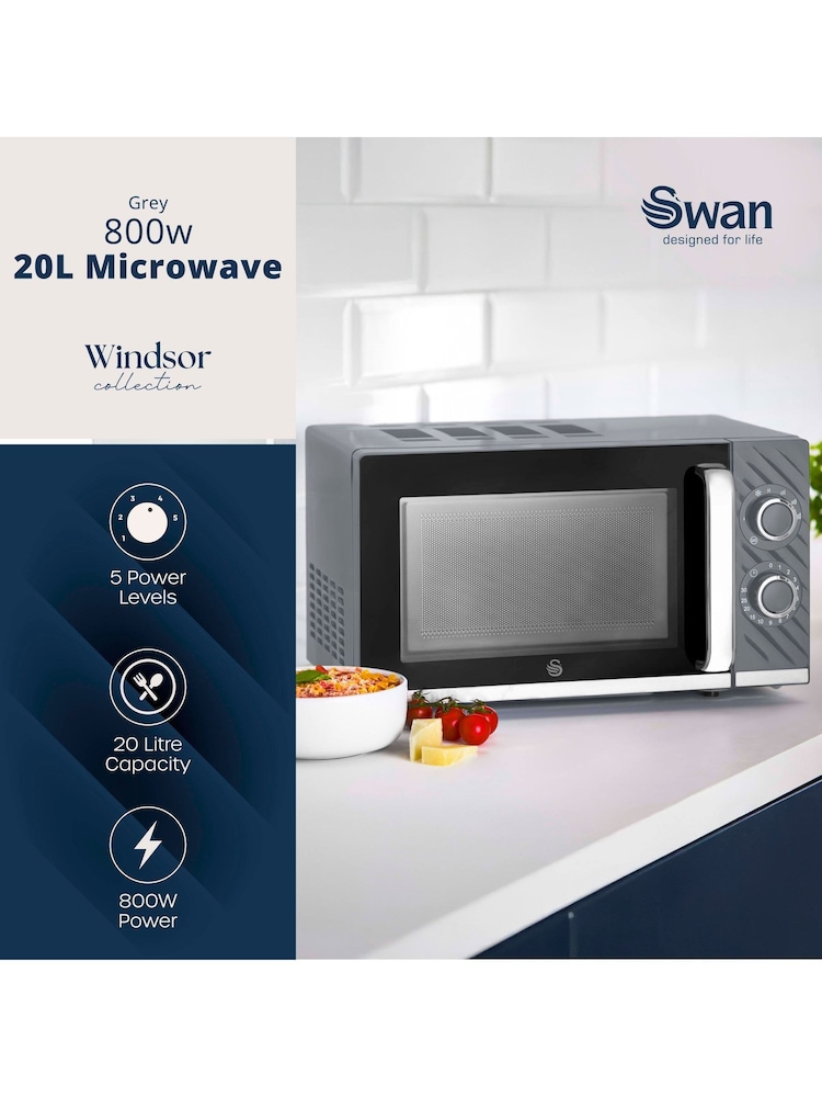 Swan Grey Windsor Manual 20L 800W Microwave - Image 2 of 8 Swan Grey Windsor Manual 20L 800W Microwave - Image 2 of 8