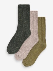 Green Thermal Wool Blend Ankle Socks 3 Pack With Silk - Image 1 of 4