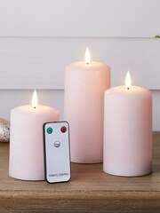 Lights4fun Pastel Pink TruGlow® LED Outdoor Pillar Battery Operated Candle Trio - Image 1 of 2