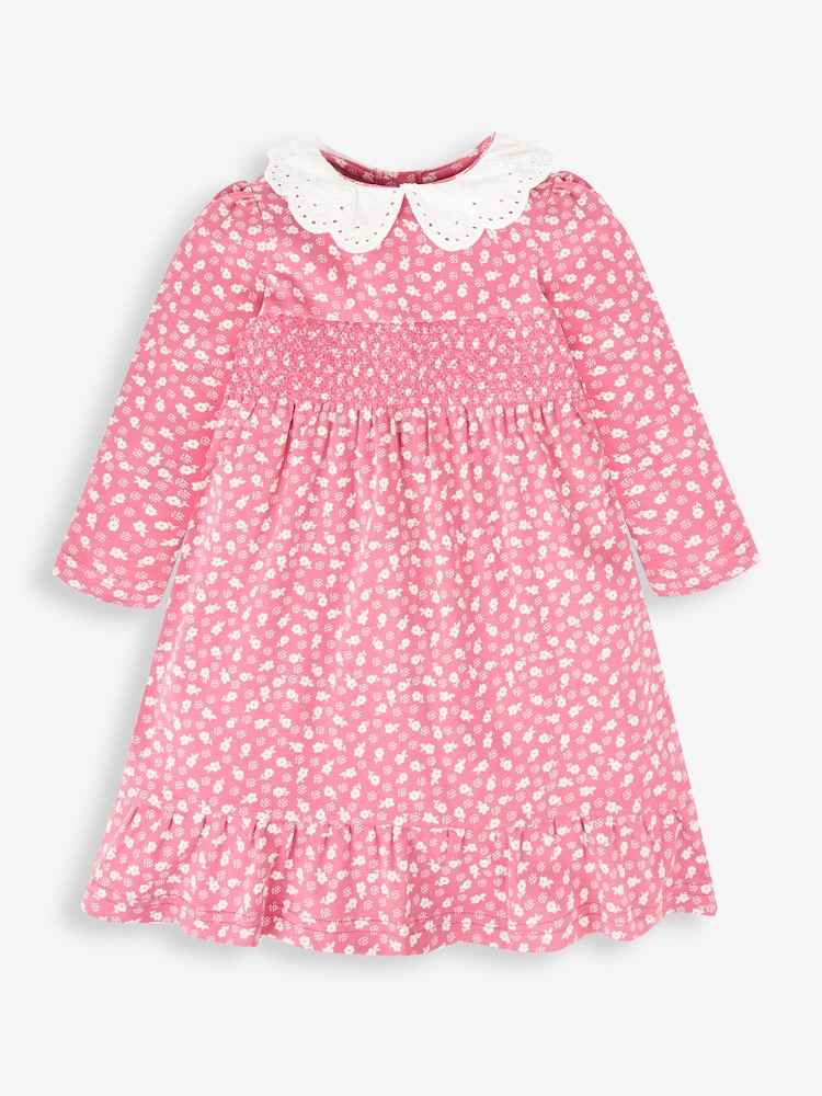 JoJo Maman Bébé Rose Woodland Floral Smocked Jersey Dress With Broderie Collar - Image 1 of 3