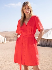 Ro&Zo Red Flame Linen Button Front Short Dress - Image 1 of 6