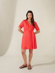 Ro&Zo Red Flame Linen Button Front Short Dress - Image 3 of 6