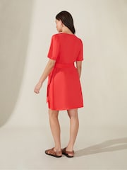 Ro&Zo Red Flame Linen Button Front Short Dress - Image 4 of 6