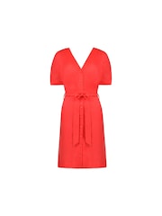 Ro&Zo Red Flame Linen Button Front Short Dress - Image 6 of 6