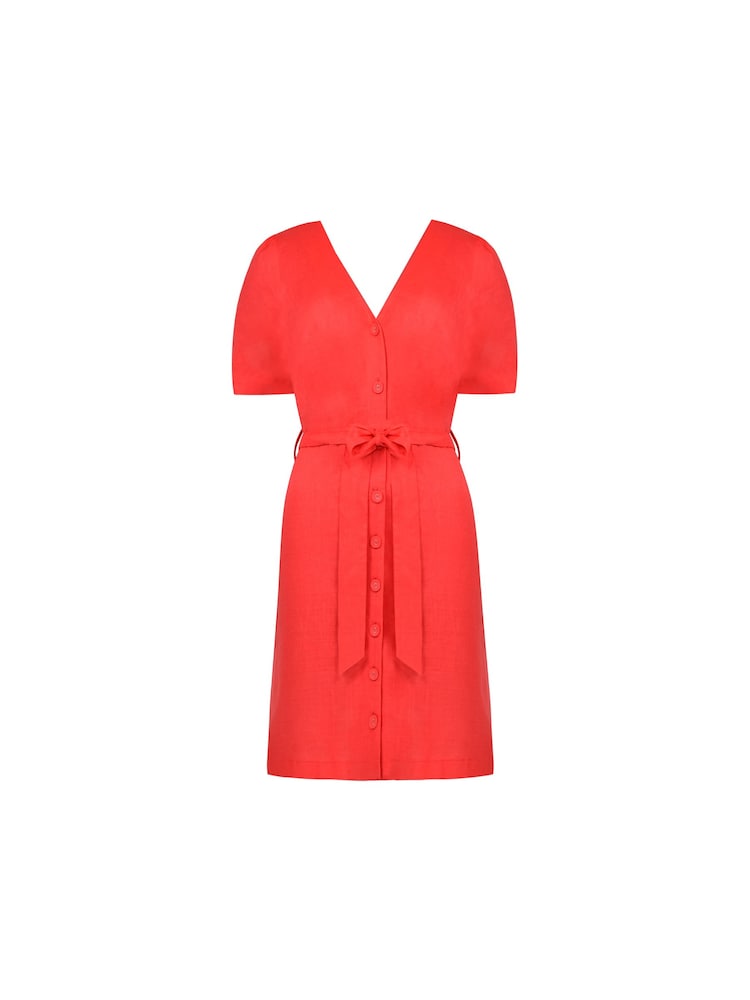 Ro&Zo Red Flame Linen Button Front Short Dress - Image 6 of 6