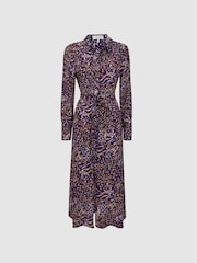 Reiss Blue Tabitha Animal Print Midi Dress - Image 2 of 5