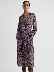 Reiss Blue Tabitha Animal Print Midi Dress - Image 3 of 5
