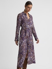 Reiss Blue Tabitha Animal Print Midi Dress - Image 4 of 5