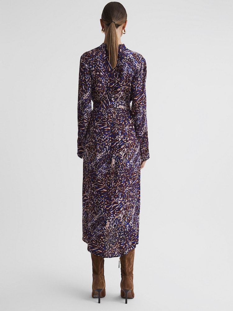 Reiss Blue Tabitha Animal Print Midi Dress - Image 5 of 5