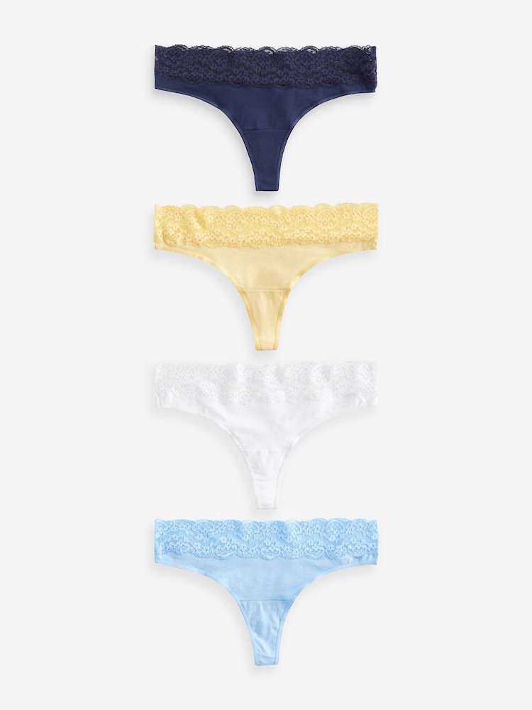 Weiß/Blau/Gelb - Slips aus Baumwolle und Spitze 4er-Pack - Bild 1 von 8