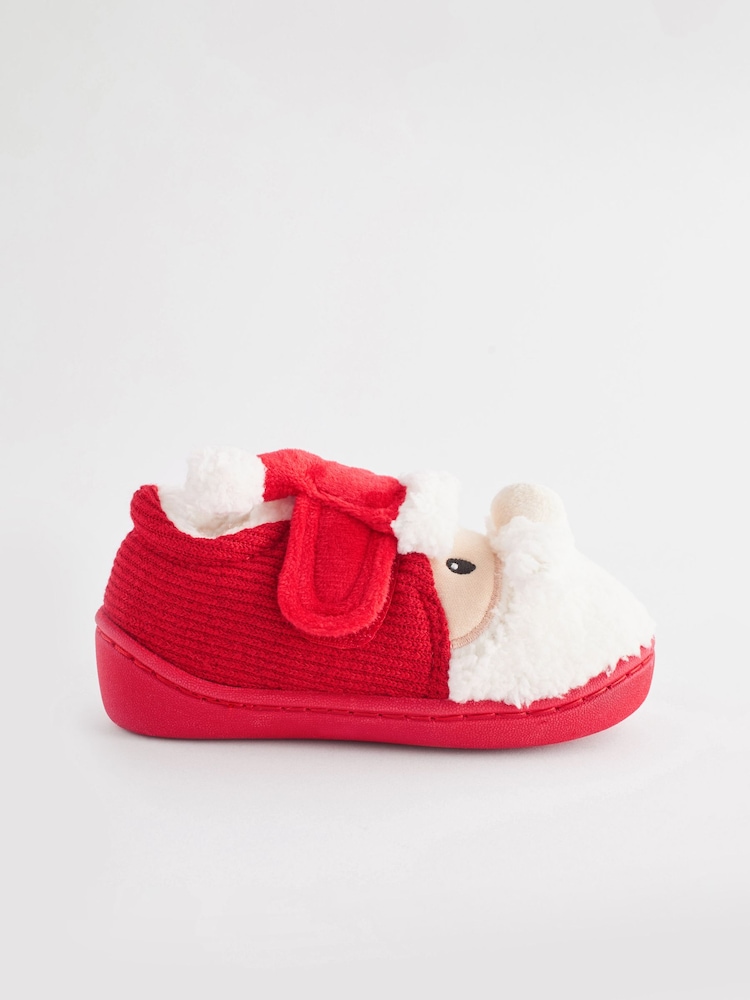 Red Santa Touch Fastening Cupsole Print Slippers - Image 2 of 5