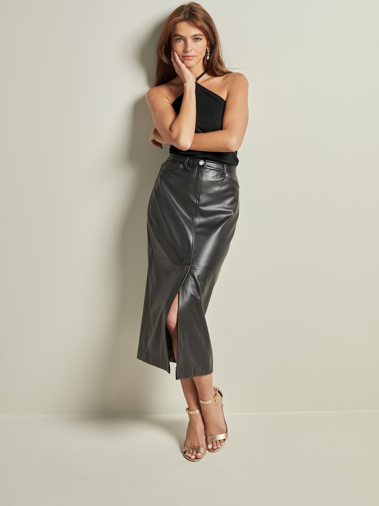 Black PU Faux Leather Column Skirt - Image 1 of 5