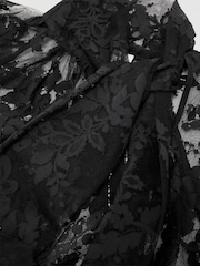 Reiss Black Edwina Tie-Neck Sheer Lace Blouse - Image 7 of 7