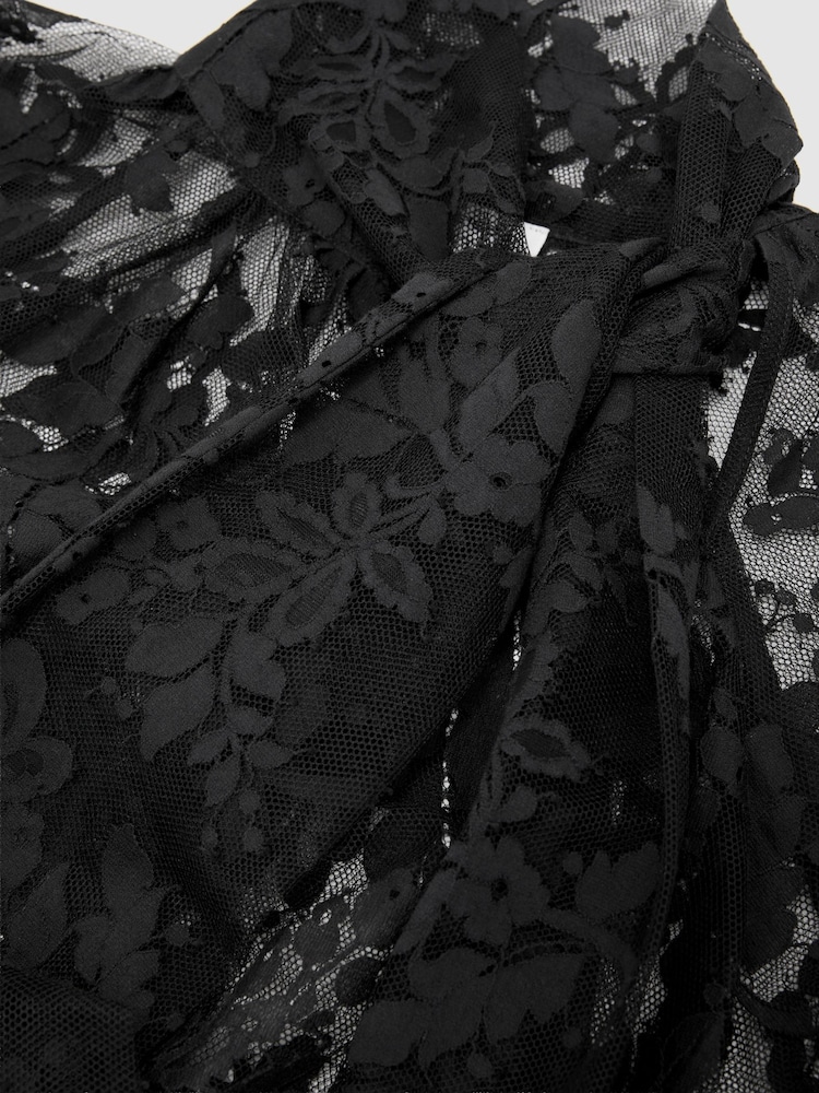 Reiss Black Edwina Tie-Neck Sheer Lace Blouse - Image 7 of 7 Reiss Black Edwina Tie-Neck Sheer Lace Blouse - Image 7 of 7