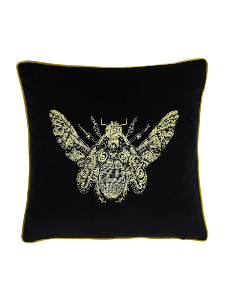 Riva Paoletti Black Cerana Velvet Polyester Filled Cushion - Image 1 of 2