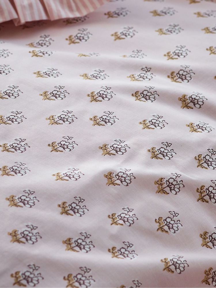 Pink Block Floral Printed Polycotton Duvet Cover and Pillowcase Bedding - Image 10 of 11