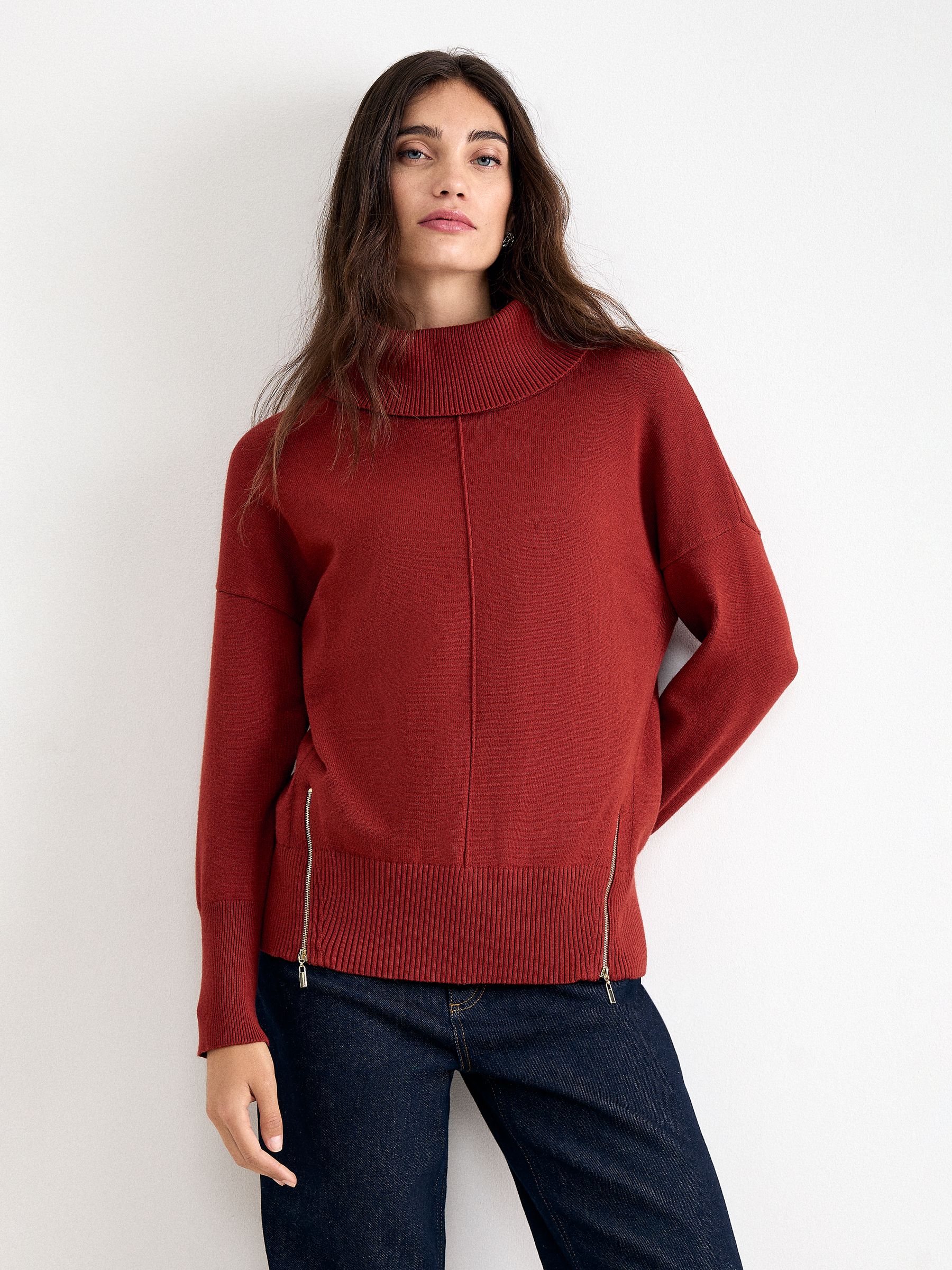 Phase Eight Women's Terracotta Steph Roll Neck Zip Hem Jumper In | Size: Large - Image 1