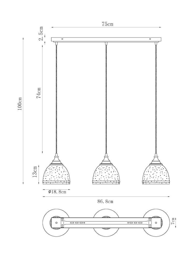 Pewter Grey Bergen 3 Light Pendant Ceiling Light - Image 2 of 5