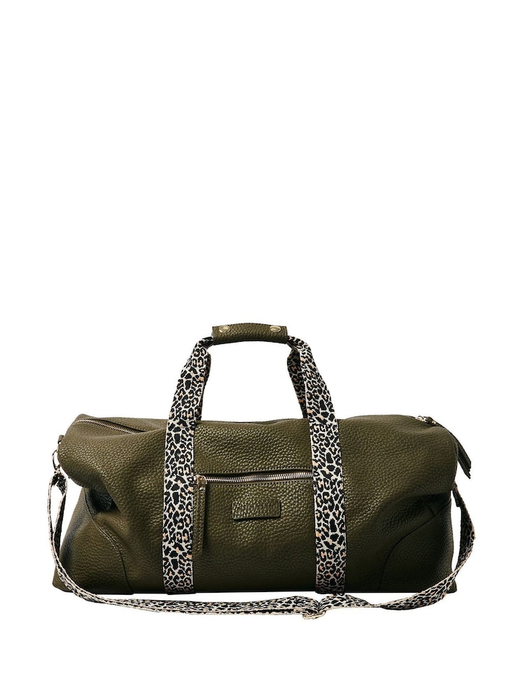 Oliver Bonas Green Hattie Leopard Weekend Bag - Image 1 of 7