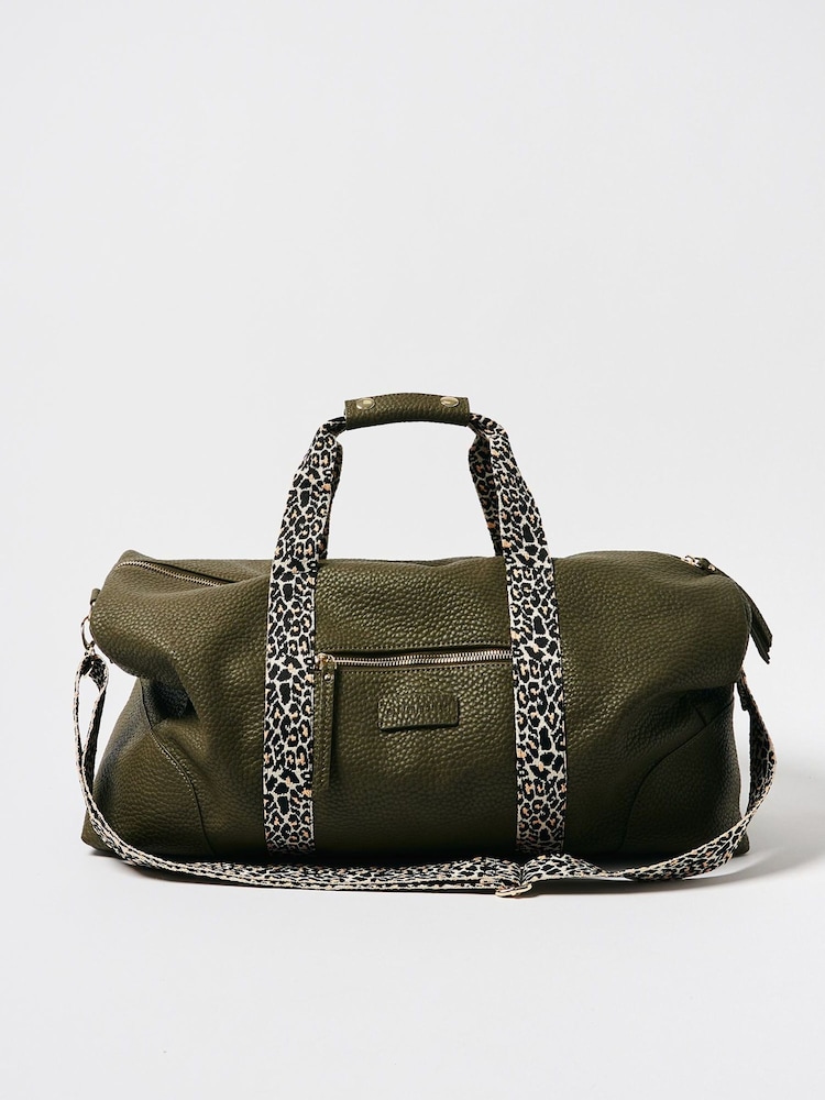 Oliver Bonas Green Hattie Leopard Weekend Bag - Image 2 of 7