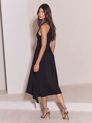 Lipsy Black Aysmmetric Cowl Neck Bodycon Midi Dress - Image 5 of 5