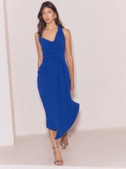 Lipsy Cobalt Blue Aysmmetric Cowl Neck Bodycon Midi Dress - Image 4 of 5