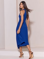 Lipsy Cobalt Blue Aysmmetric Cowl Neck Bodycon Midi Dress - Image 5 of 5