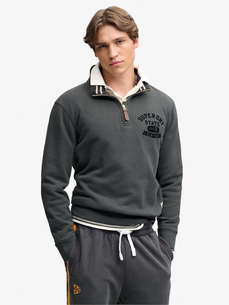 Superdry Grey Tonal Half Zip Sweatshirt - Image 1 of 6 Superdry Grey Tonal Half Zip Sweatshirt - Image 1 of 6