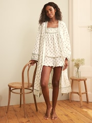 Laura Ashley White Aylesmore Sprint Print Crinkle 100% Cotton Robe - Image 1 of 8