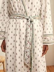 Laura Ashley White Aylesmore Sprint Print Crinkle 100% Cotton Robe - Image 5 of 8