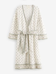 Laura Ashley White Aylesmore Sprint Print Crinkle 100% Cotton Robe - Image 6 of 8