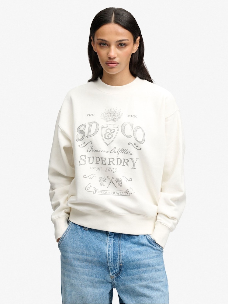 Superdry Cream Vintage Workwear Crew Neck Sweatshirt - Image 1 of 5 Superdry Cream Vintage Workwear Crew Neck Sweatshirt - Image 1 of 5