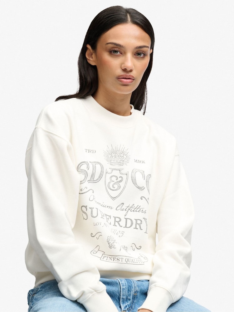 Superdry Cream Vintage Workwear Crew Neck Sweatshirt - Image 5 of 5 Superdry Cream Vintage Workwear Crew Neck Sweatshirt - Image 5 of 5