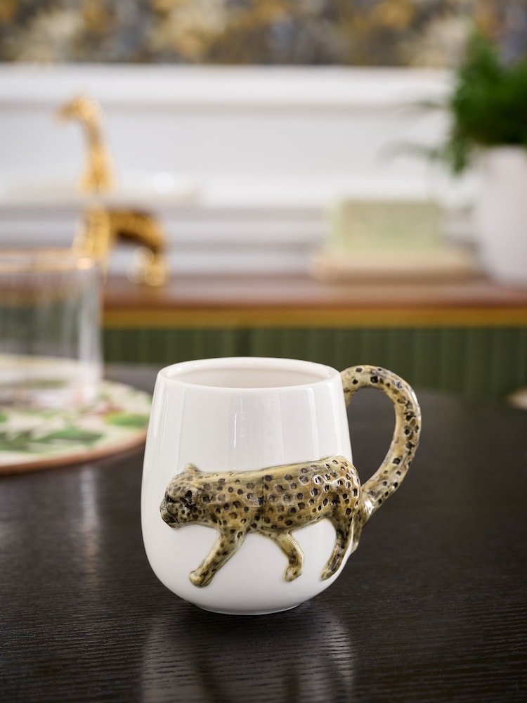 Clarke & Clarke White/Natural 3D Cheetah Mug - Image 1 of 2