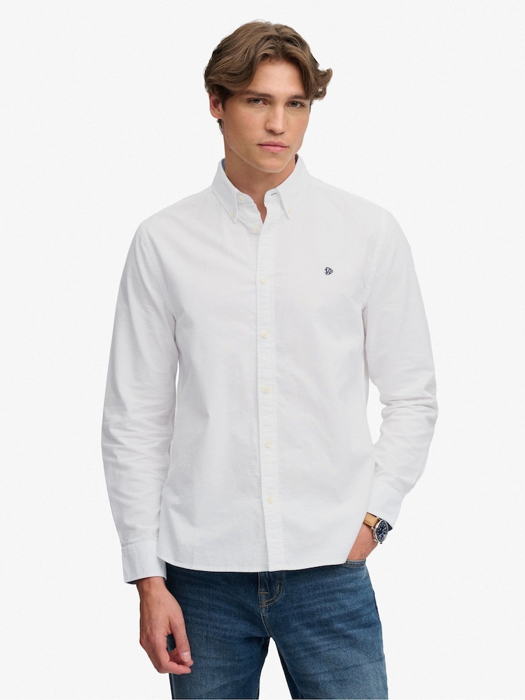 Superdry White Preppy Oxford Long Sleeve Shirt - Image 1 of 7 Superdry White Preppy Oxford Long Sleeve Shirt - Image 1 of 7