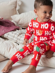 rdeča - Božični potiskani dolg rokav; z dolgimi rokavi Pižama Snuggle Fit (9mths-16yrs) - Slika 1 iz 8