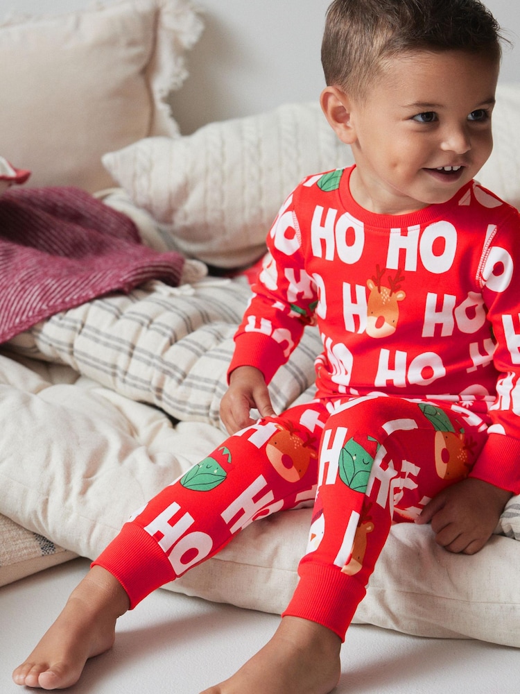 rdeča - Božični potiskani dolg rokav; z dolgimi rokavi Pižama Snuggle Fit (9mths-16yrs) - Slika 1 iz 8