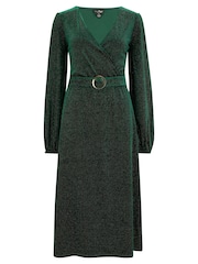 Pour Moi Green Mariah Glitter Stretch Velvet Belted Midi Dress - Image 3 of 4