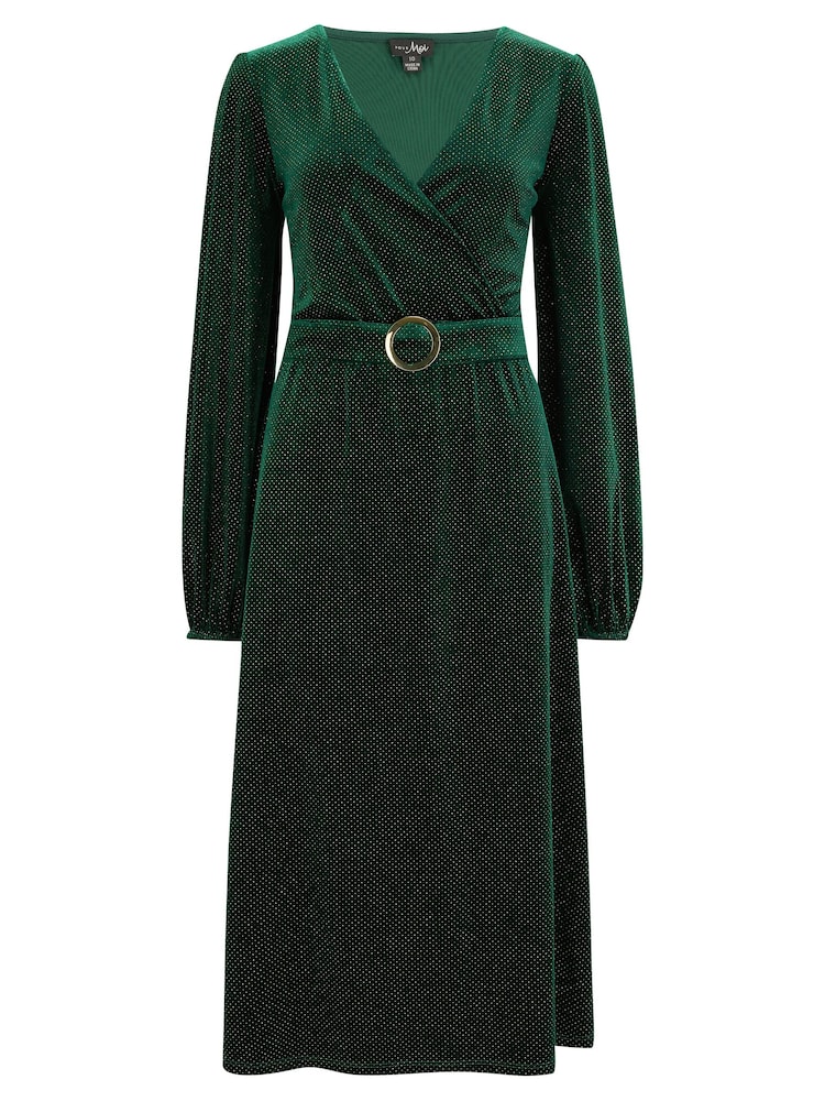 green emerald velvet dress Glitter Wrap Dress Set main image 0