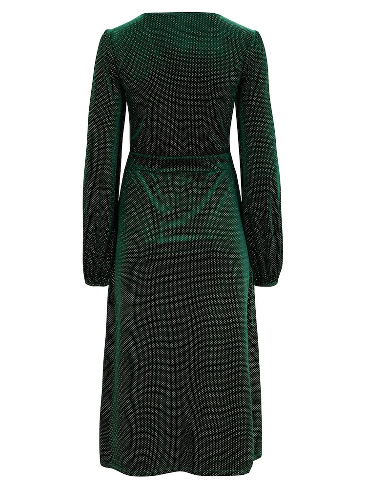 Pour Moi Green Mariah Glitter Stretch Velvet Belted Midi Dress - Image 4 of 4