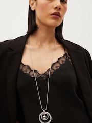 Silver Tone Open Circle Sparkle Long Pendant Necklace - Image 1 of 5