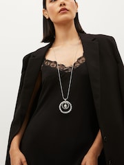 Silver Tone Open Circle Sparkle Long Pendant Necklace - Image 2 of 5