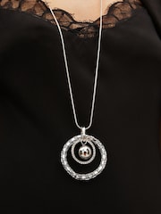 Silver Tone Open Circle Sparkle Long Pendant Necklace - Image 3 of 5