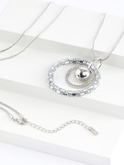 Silver Tone Open Circle Sparkle Long Pendant Necklace - Image 4 of 5