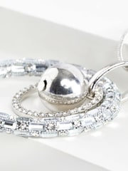 Silver Tone Open Circle Sparkle Long Pendant Necklace - Image 5 of 5